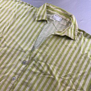 ASOS DESIGN Curve short sleeve linen boxy mini shirt dress in green stripe Sz 20